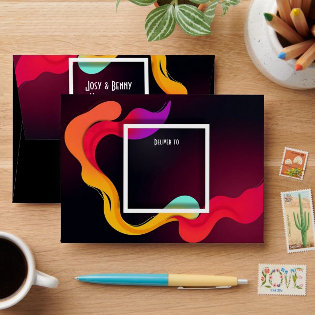 Stylish Frame Art - Coloured Splashes Waves 1 Envelope (Desk)