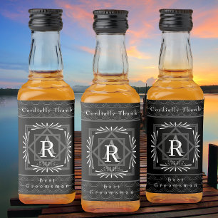 Stylish Frame Black Monogram  Liquor Bottle Label