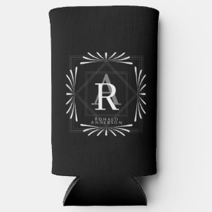 Stylish Frame Black Monogram  Seltzer Can Cooler