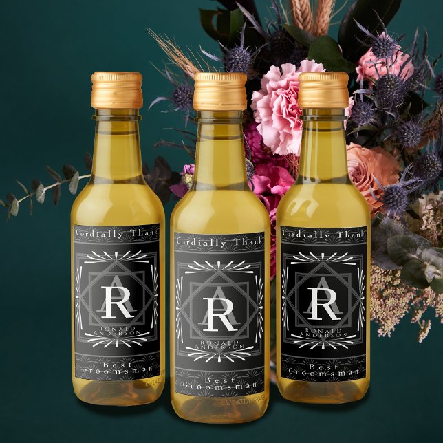 Stylish Frame Black Monogram  Wine Label (Modern stylish Monogram Design. )