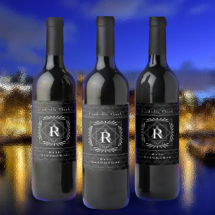 Stylish Frame Black Monogram  Wine Label