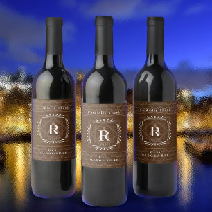 Stylish Frame Brown Monogram  Wine Label