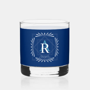 Stylish Frame Navy Monogram Whiskey Glass