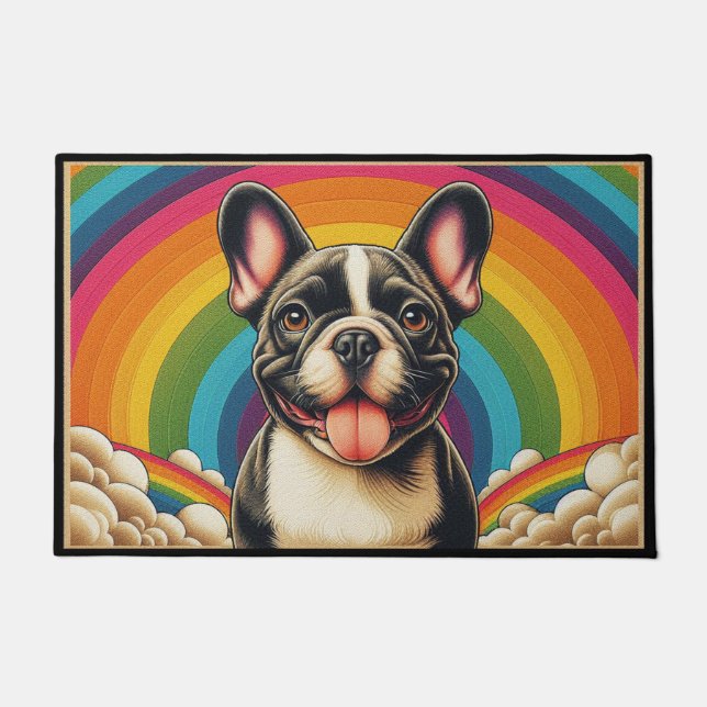 Stylish French Bulldog Dog Colourful Rainbow Doormat (Front)