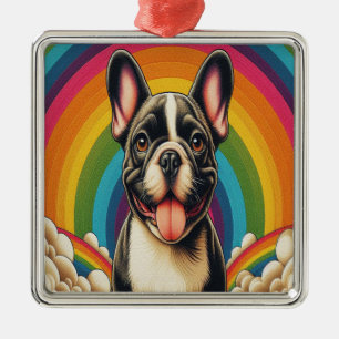 Stylish French Bulldog Dog Colourful Rainbow Metal Ornament