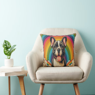 Stylish French Bulldog Dog Colourful Rainbow Throw Pillow
