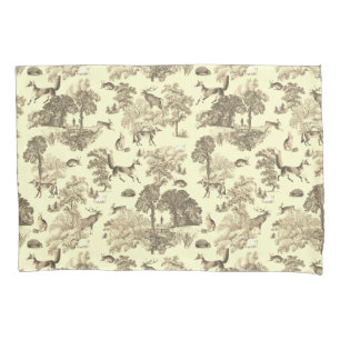 Stylish French Toile Fox Animal Woodland Beige Pillowcase