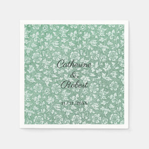 Stylish French Vintage Sage Green Floral Names Napkin
