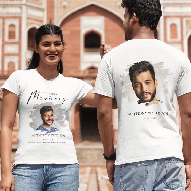 Stylish Front And Back Photo Funeral T-Shirt (Creator Uploaded)