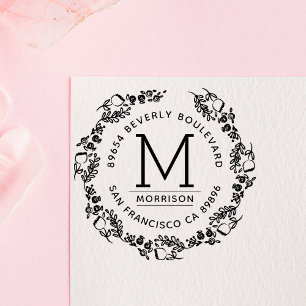 Stylish Fuchsia Hand-drawn Wreath Return Address Self-inking Stamp