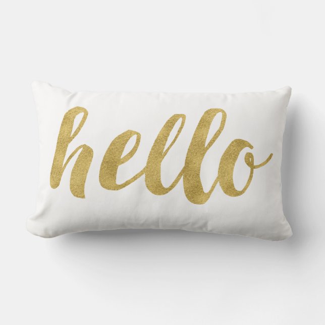 Stylish Fun Hello In Gold Decorative Lumbar Pillow (Front)