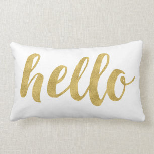Stylish Fun Hello In Gold Decorative Lumbar Pillow