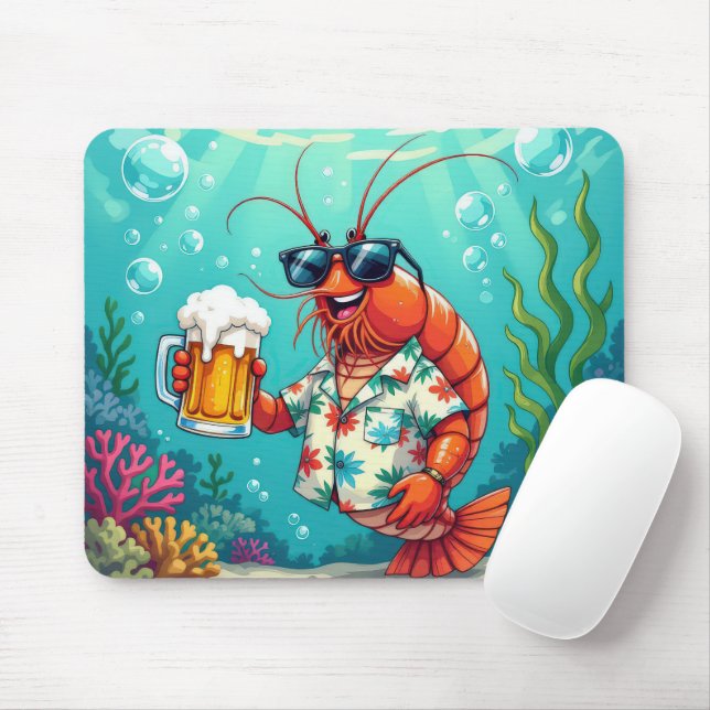 Stylish Fun Shrimp With a Glass of Beer Mouse Pad (With Mouse)