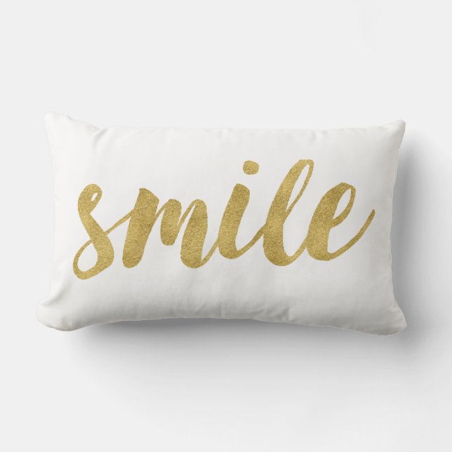Stylish Fun Smile In Gold Decorative Lumbar Pillow (Front)