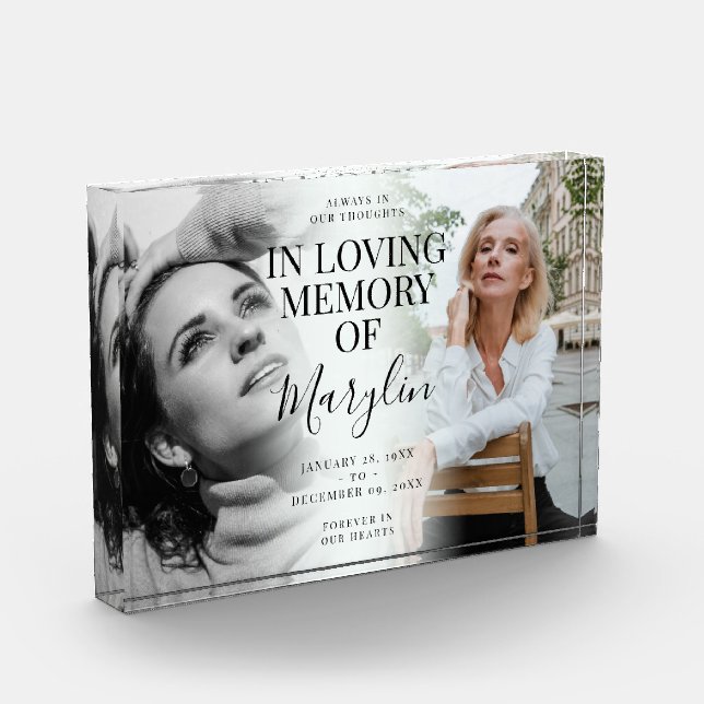 Stylish Funeral Memorial Before & After Glass  Photo Block (Left)