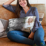 Stylish Funeral Memorial In Loving Memory 2 Photo Lumbar Pillow<br><div class="desc">Remember a loved one with this gorgeous stylish 2 photo picture pillow, featuring 2 photographs of your family member or friend, (either your two favourite photographs or one when they were younger and the other when they were older), an elegant lumbar pillow template with the heading 'In loving memory' their...</div>