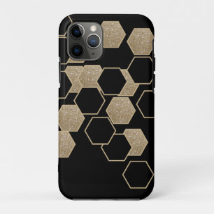 stylish geometric black and gold hexagon pattern iPhone 11 pro case
