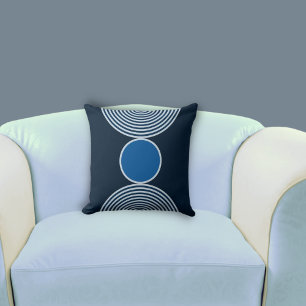 Stylish Geometric Blue Circle Pattern Throw Pillow