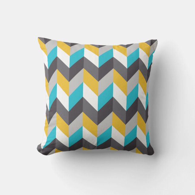 Stylish Geometric Blue Yellow Grey Pattern Throw Pillow (Front)
