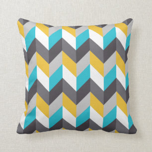 Stylish Geometric Blue Yellow Grey Pattern Throw Pillow