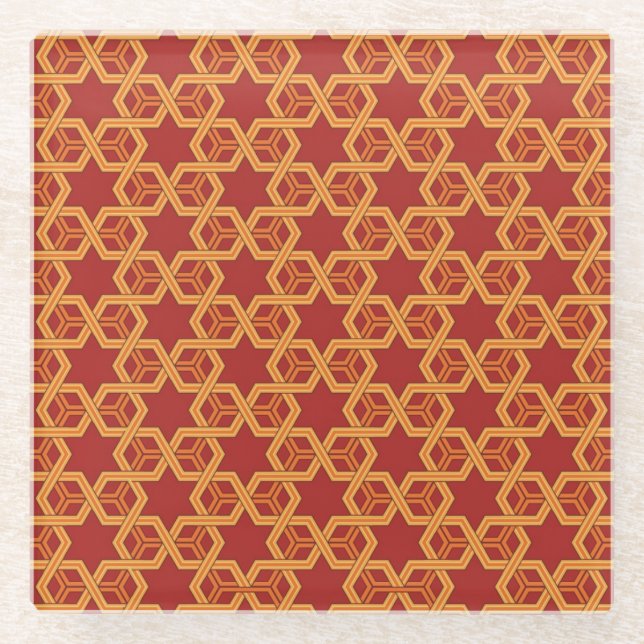 Stylish geometric ornament glass coaster (Front)