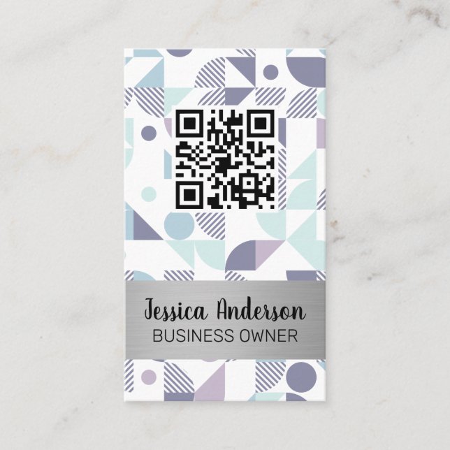 Stylish Geometric Pattern | QR Scan Business Card (Front)
