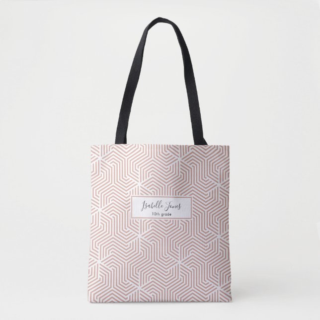 stylish geometric script personalized college tote bag (Front)