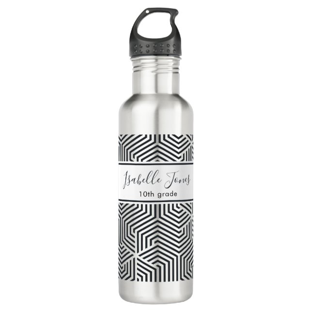 stylish geometric script personalized school 710 ml water bottle (Front)