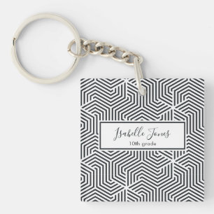stylish geometric script personalized school  keychain