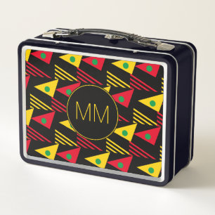 Stylish Geometric Triangles Monogram Metal Lunch Box