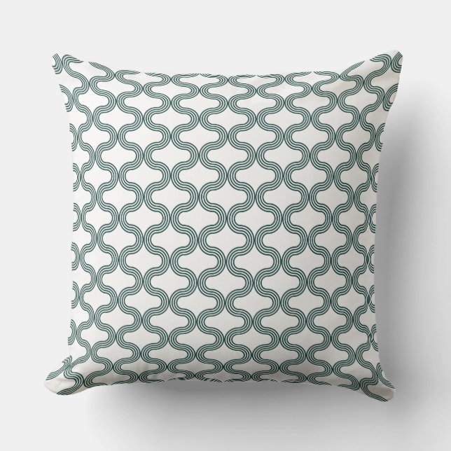 Stylish Geometric Wave Pattern Green White Throw Pillow (Front)