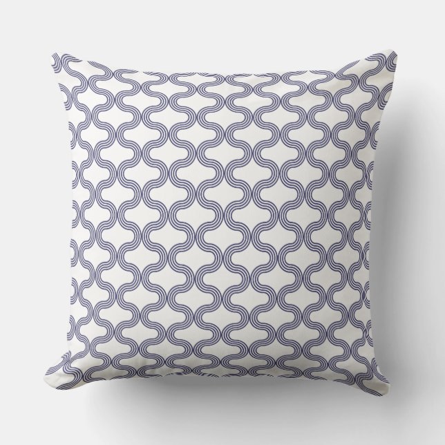 Stylish Geometric Wave Pattern Navy White Throw Pillow (Front)