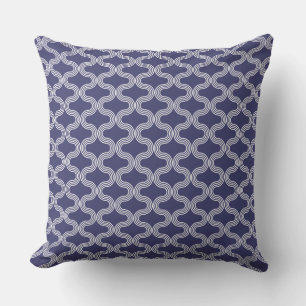 Stylish Geometric Wave Pattern Navy White Throw Pillow