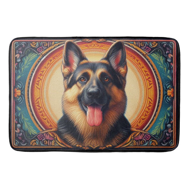 Stylish German Shepherd Dog Colourful Frame Bath Mat (Front)