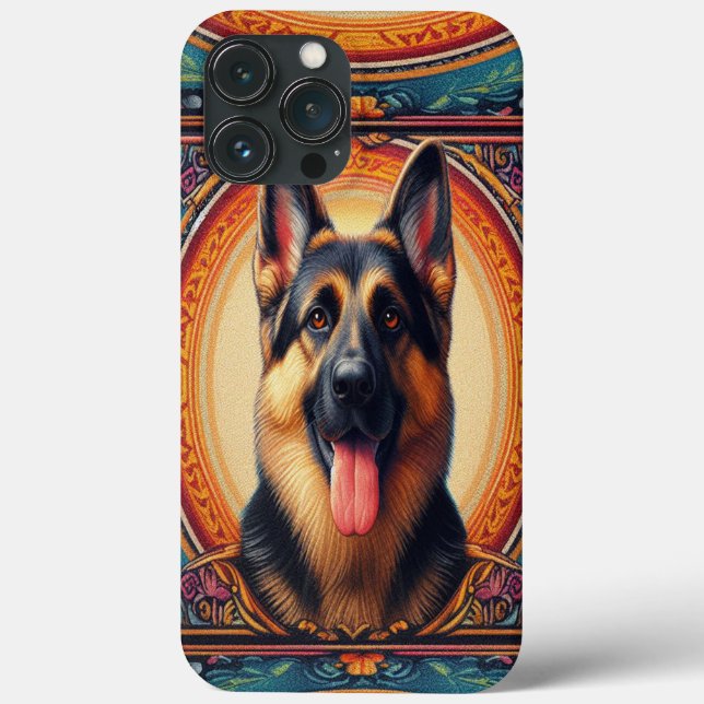 Stylish German Shepherd Dog Colourful Frame Case-Mate iPhone Case (Back)
