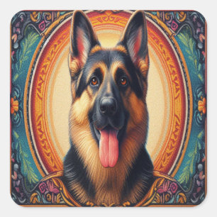 Stylish German Shepherd Dog Colourful Frame Square Sticker