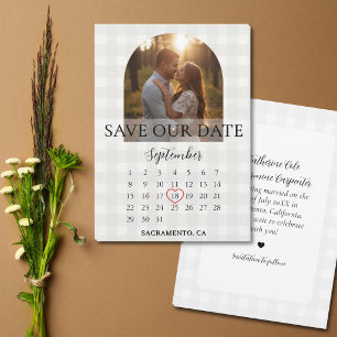 Stylish Gingham Engagement Photo Arch Wedding Save The Date