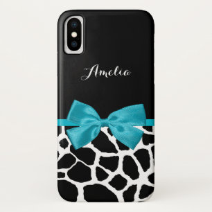 Stylish Giraffe Print and Name Girly Turquoise Bow Case-Mate iPhone Case