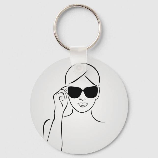 Stylish girl wearing shades keychain (Front)
