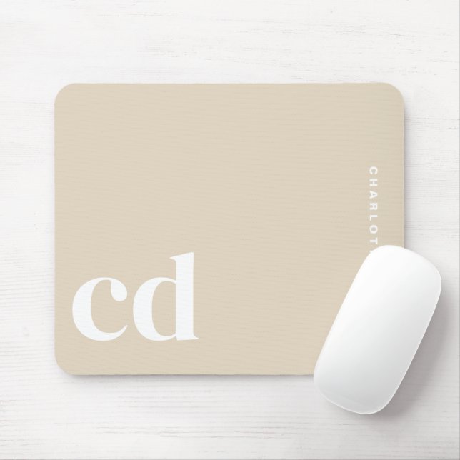Stylish Girly Beige Monogram Initial Mouse Pad (With Mouse)