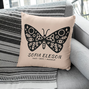 Stylish Girly Black Butterfly Blush Pink Branded Throw Pillow