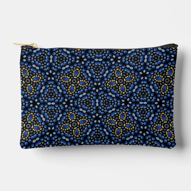 Stylish Girly Blue & Gold Dot Art Mandala Pattern  Accessory Pouch (Front)