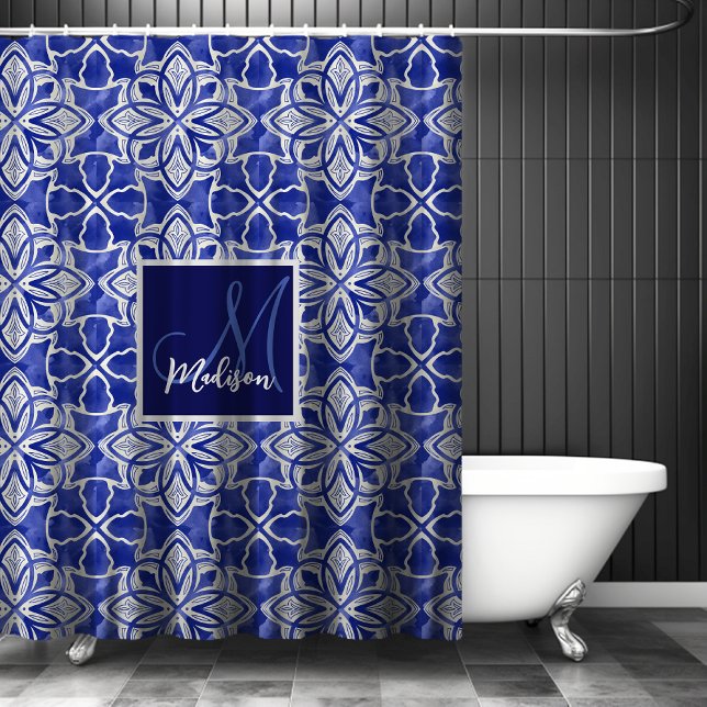 Stylish girly blue grey initial monogrammed  (Creator Uploaded)