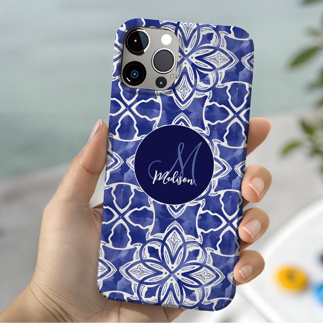 Stylish girly blue grey initial monogrammed  Case-Mate iPhone case (Creator Uploaded)