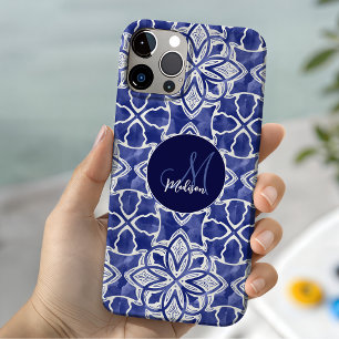 Stylish girly blue grey initial monogrammed  iPhone 11 pro case