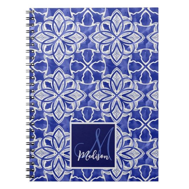 Stylish girly blue grey initial monogrammed  notebook (Front)