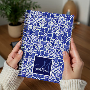 Stylish girly blue grey initial monogrammed notebook