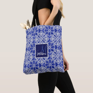 Stylish girly blue grey initial monogrammed  tote bag