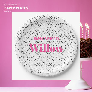 Stylish Girly Bold Pink Polka Dot Happy Birthday Paper Plate