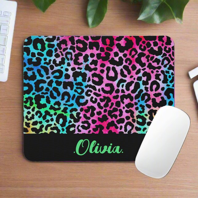Stylish Girly Colourful Rainbow Neon Monogram  Mouse Pad (Creator Uploaded)